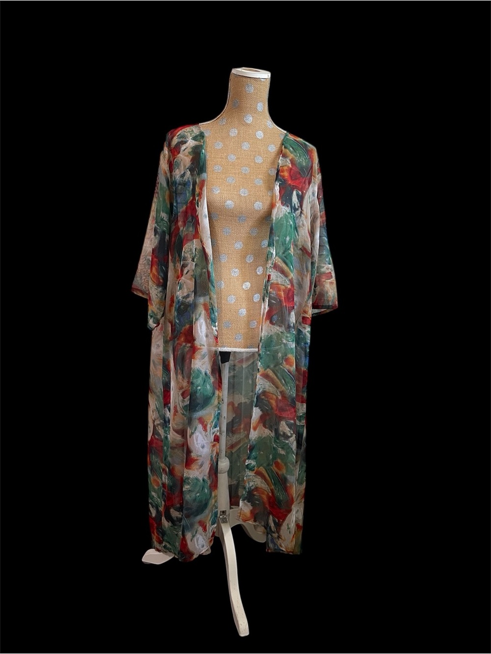 Turquoise Haven long sheer duster colorful Boho beach festival one side cardigan